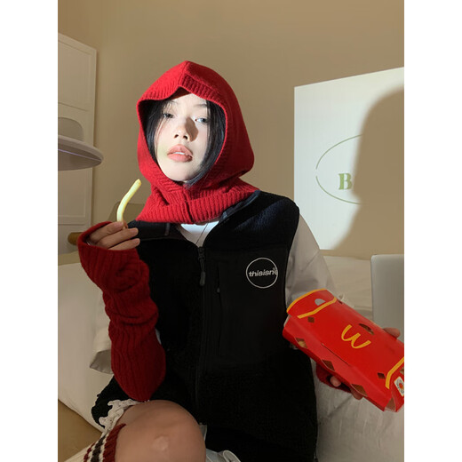 Shangxuan Italian custom-made pure wool balaclava for women winter warm Baotou hat knitted wool hat neck cover hat + sleeves_(same color) One size fits all