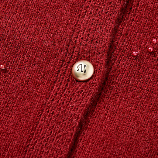 Xiangying New Year's jersey red sweater cardigan women's short 2026 spring new heavy industry sequined beaded sweater red L 165/88A/110-125Jin Jin equals 0.5 kg