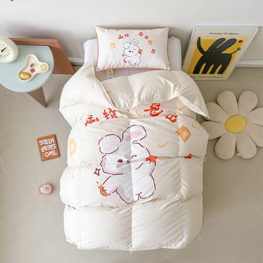 Antibacterial and anti-mite down white duck down quilt core, children's down quilt, infant student duck down quilt, spring and autumn quilt bedding, performance rabbit with model, soft and comfortable 160*210cm 800g down winter quilt