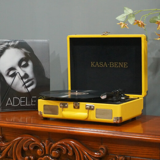 KASA.BENE Caesar Binney LP vinyl record player U disk Bluetooth speaker gramophone birthday gift old leather record player lemon yellow standard version 10W speaker