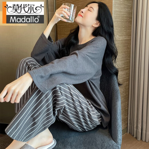 Pijama modal para mujeres en primavera y otoño algodón puro manga larga internet estilo de celebridades otoño 2024 nueva ropa a rayas para ropa exterior 9719 mujeres m