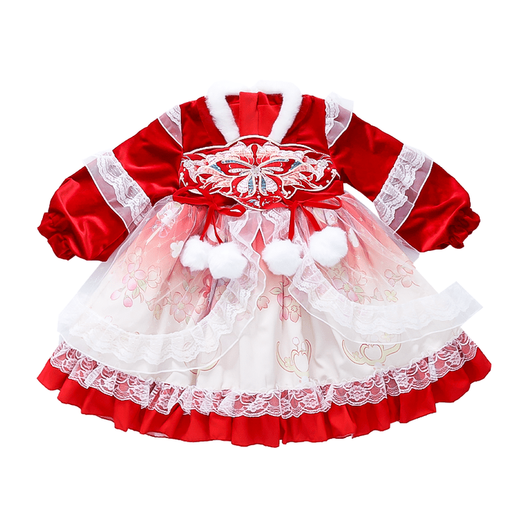 G.duck brand children's clothing Hanfu girls' velvet dress thickened and warm children's winter clothing red princess dress New Year's clothing picture color 110 cm