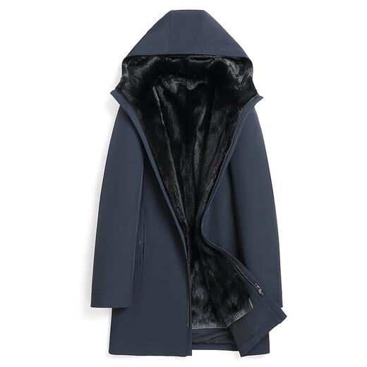 CHEVALPES international first-line brand mid-length new style parka for men with mink whole mink liner fur integrated hooded fur mink navy blue black whole mink + rabbit fur sleeves 3XL 185