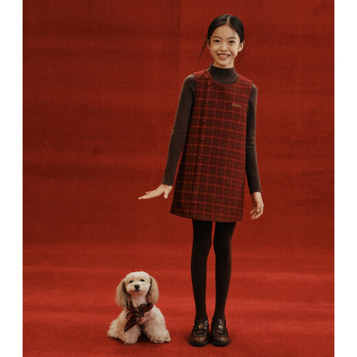 ELLE KIDS children's clothing Christmas and New Year plaid vest skirt girls autumn and winter festive atmosphere retro red skirt