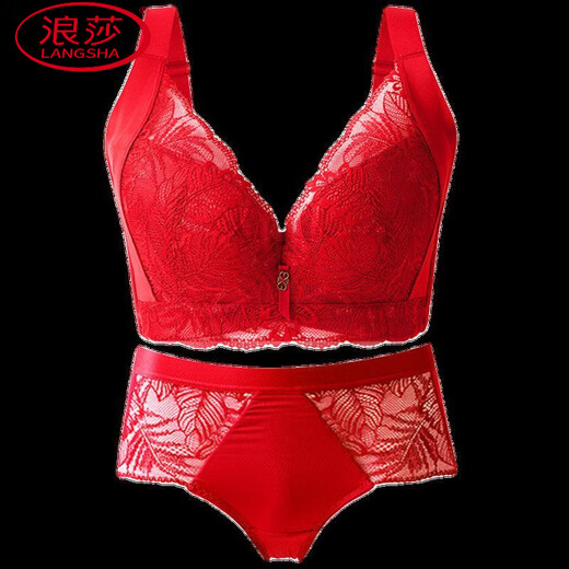 LangSha bra for zodiac year of the horse, wedding bride, red underwear, big breasts, small breasts, auxiliary breasts, anti-sagging, large size set, red set, M 34/75C, thin cup about 0.3C