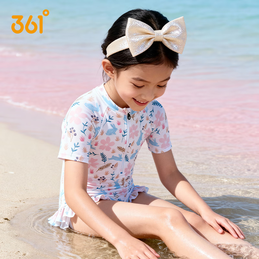 361 Children's Swimsuit Girls Cute Printed Short-Sleeved One-piece Swimsuit Summer Quick-Drying Swimsuit for Little and Middle-aged Girls