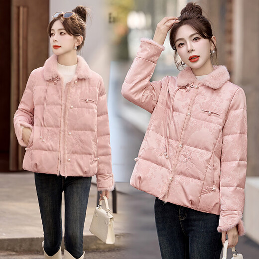 LISM shopping mall same style high-end down jacket new Chinese style for women today's popular temperament mink velvet embroidery pink S