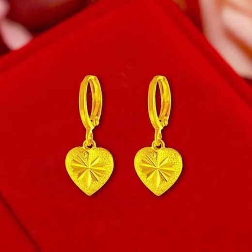 Fat Donglai's same Vietnamese sand gold earrings, 24 genuine feminine temperament, star-studded hoop earrings, gold earrings, lucky earrings 3.518g
