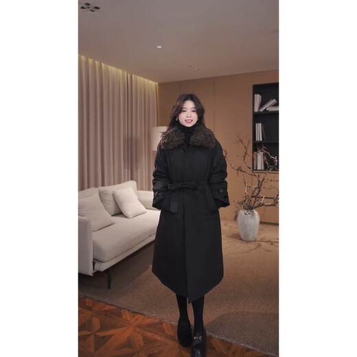 GZQJ lightweight temperature-locking 90 white duck down mid-length waisted down jacket for women 2025 new winter 3990 black M 38 recommended 105-115 Jin Jin equals 0.5 kg