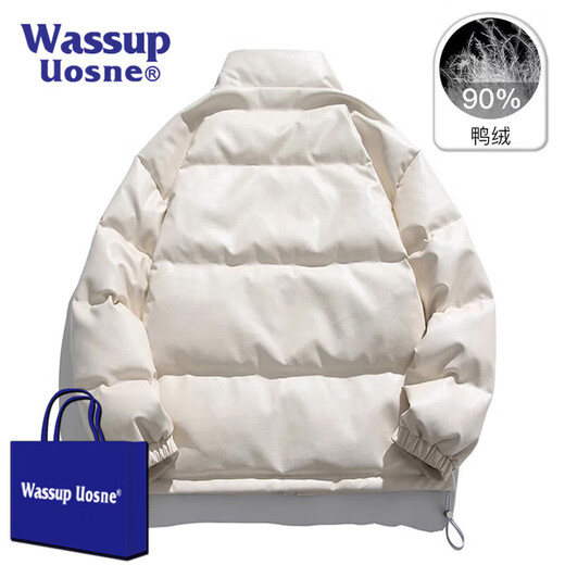 WASSUP UOSNE official trendy brand down jacket for men and women in winter American style no-wash PU leather 90 duck down pie jacket pilot jacket for men 9205 ink black - no-wash PU leather (90% duck down) M (recommended 120-145Jin Jin equals 0.5kg)