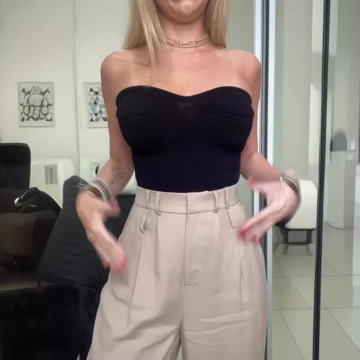 2024 Summer New European and American Clothing Solid Color Sexy Slim Hot Girl Fashion Tube Top Trendy Light Brown XS