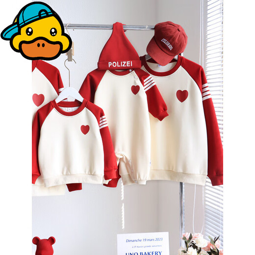 G.duck parent-child wear autumn and winter sweatshirts for a family of three and whole family wear 2025 new style small month old baby fashion plus velvet mother and daughter wear love/spring and autumn 195 adults 4XL size