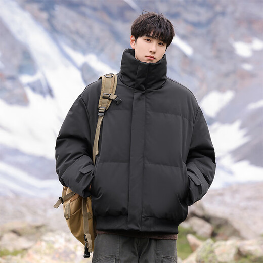 VUUG stand collar cotton coat men's trendy brand versatile casual American Korean style simple cold-proof and warm jacket black S