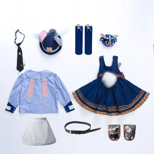 Parmaito Rabbit Police Officer Skirt, Girls Lolita Princess Skirt, Children's Disney Rabbit Police Officer Skirt, Fashionable Girl, Complete Set (Including All in the Picture) 100 Collection Order and Get a Tie