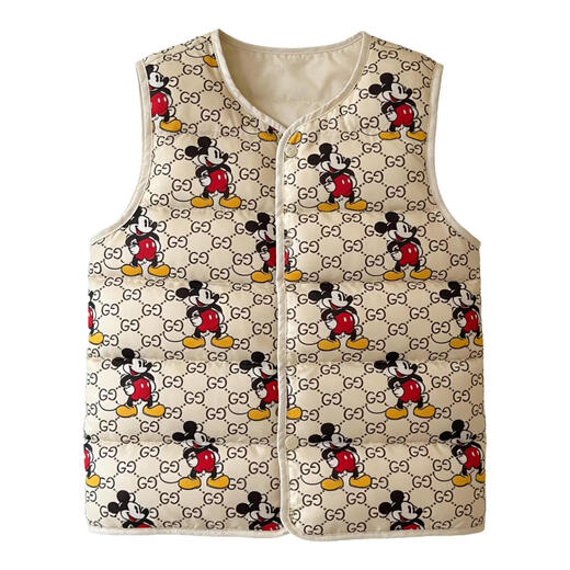 MANIYADAISHU Children's Vest Boys Girls Vest Baby Baby Waistcoat Reversible Printed Liner Cotton Jacket Mickey Mouse (off-white) 120