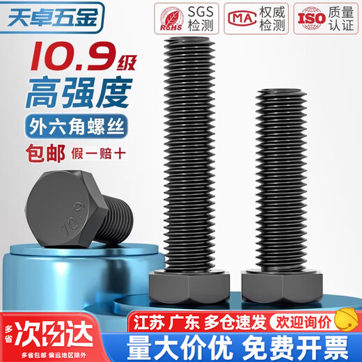 Tianzhuo Hardware M6-M64 10.9 level external hexagonal screw high strength bolt extension screw M8M10M12M14M16M18mm M27*100 1 piece