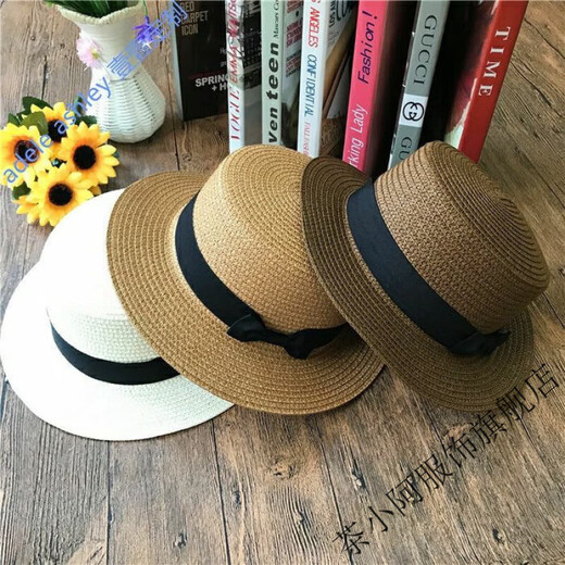 Cha Xiao A Korean version of the straw hat summer British retro flat top fresh hat sunshade beach hat travel trendy summer flat top khaki M (56-58cm)