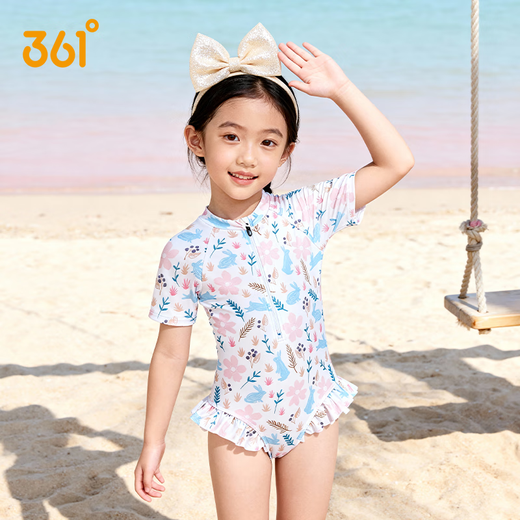 361 Children's Swimsuit Girls Cute Printed Short-Sleeved One-piece Swimsuit Summer Quick-Drying Swimsuit for Little and Middle-aged Girls