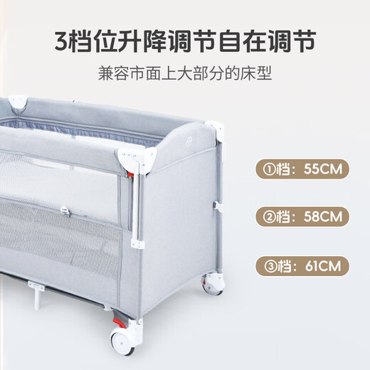 XINBORO crib, foldable and spliced large bed, mobile crib, portable newborn baby changing table, gray 110*60*76cm, movable entry and exit door, luxurious and fully equipped