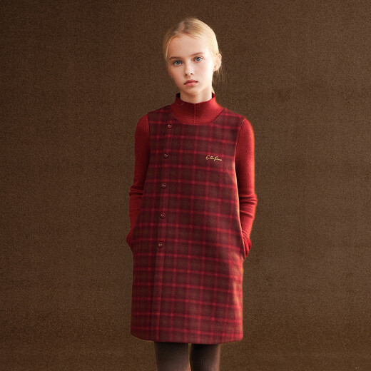 ELLE KIDS children's clothing Christmas and New Year plaid vest skirt girls autumn and winter festive atmosphere retro red skirt
