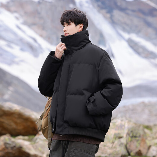 VUUG stand collar cotton coat men's trendy brand versatile casual American Korean style simple cold-proof and warm jacket black S