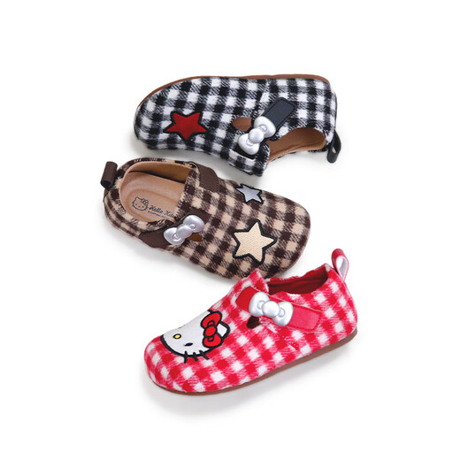 Hello Kitty children's shoes girls leather shoes girls children's fashion Birkenstock shoes princess plaid shoes 7100 black 24
