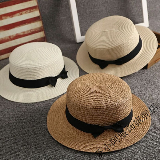 Cha Xiao A Korean version of the straw hat summer British retro flat top fresh hat sunshade beach hat travel trendy summer flat top khaki M (56-58cm)