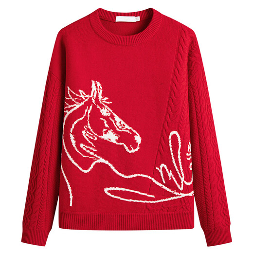 Navigare Italian dinghy New Year women's 100% wool sweater Qiji red horse year zodiac knitted sweater 334005503