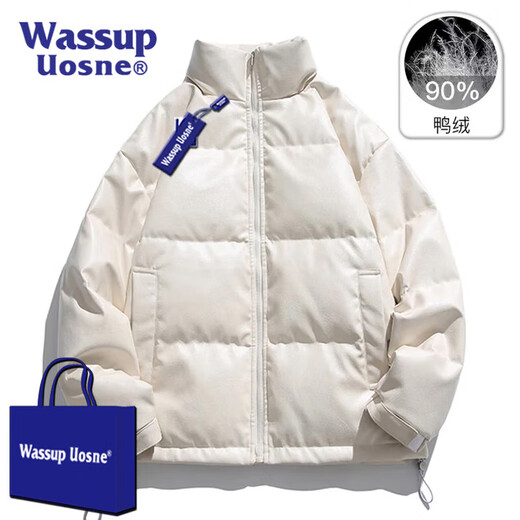 WASSUP UOSNE official trendy brand down jacket for men and women in winter American style no-wash PU leather 90 duck down pie jacket pilot jacket for men 9205 ink black - no-wash PU leather (90% duck down) M (recommended 120-145Jin Jin equals 0.5kg)