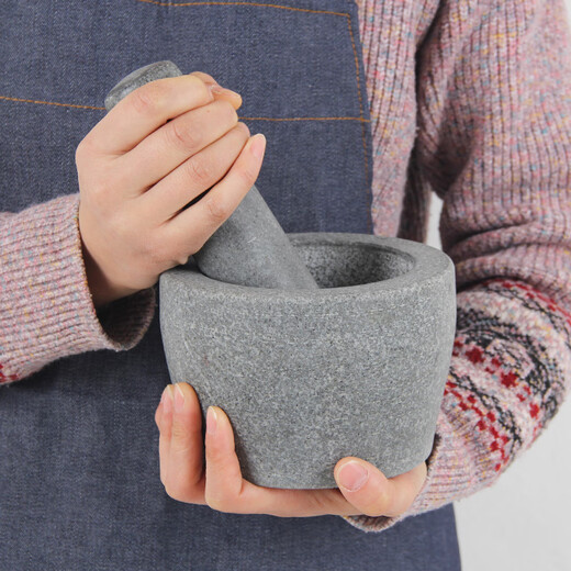 Shiganu black bluestone garlic mortar household garlic press garlic mortar large black bluestone matte comes with splash-proof cover