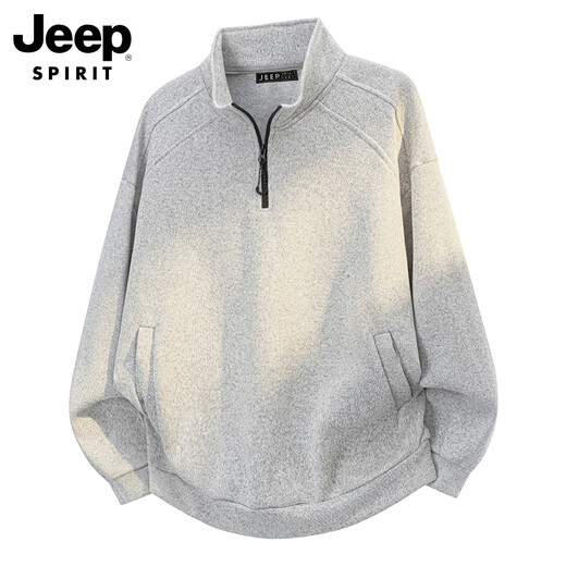 JEEP SPIRIT Jeep half-zip stand-up collar sweatshirt men's spring American men's long-sleeved top men's light green XL