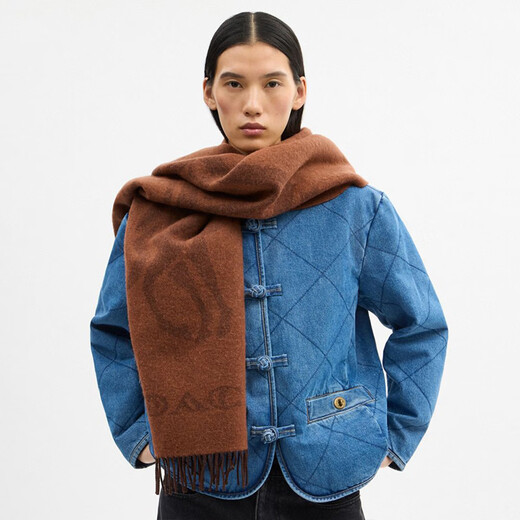 COACH Gift New Unisex COACH CLOT Reversible Carriage Pattern Large Size Warm Scarf Brown