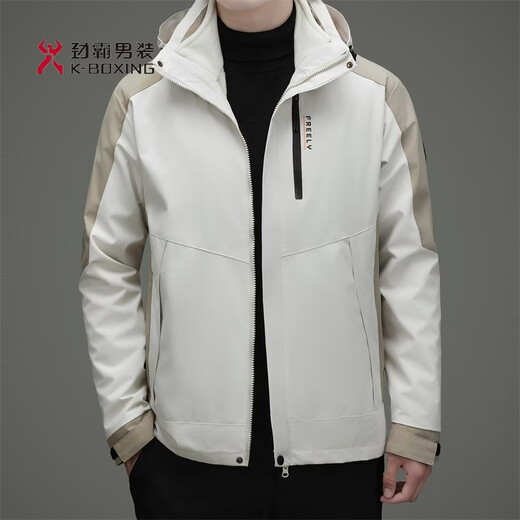 KBXNG劲霸冲锋衣男三合一可拆卸内胆户外秋冬加绒加厚防风防水夹克外套 蓝灰 加绒 XL