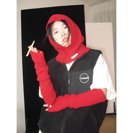 Shangxuan Italian custom-made pure wool balaclava for women winter warm Baotou hat knitted wool hat neck cover hat + sleeves_(same color) One size fits all