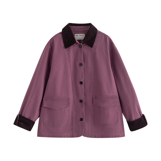 Chuyu Jacket Women's 2025 Winter New Mid-Length Raspberry Pink Cotton Retro Workwear Style Contrast Color Splicing Top Raspberry Pink M