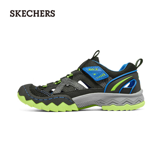 Skechers new summer children's shoes, men's fashionable fisherman shoes, toe-cap sandals, children's beach shoes, lightweight and breathable, black/blue/lemon/BBLM size 28.5