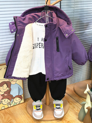 BALA suitable for boys' velvet jacket autumn and winter 2025 new baby cotton-padded jacket thickened jacket children black 90cm