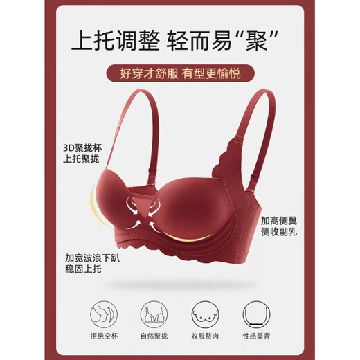 ZOEACE Zodiac Year Underwear Women's Red Year of the Horse Set Small Breasts Push Up Thickening to Show Bigger Upper Breast Support Bra Wedding Burgundy-Set 70A/32A (Small Breasts Look Big)