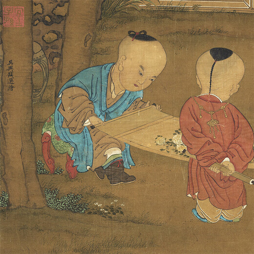 元钱选三元送喜图古代婴戏图卷轴名画复仿古画挂画 元倪瓒山树图12603 30X54厘米（喷绘画心尺寸） 宣纸材质（微喷画心