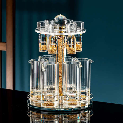 Yusenyi high-end crystal glass white wine cup home set two-two-point wine container one-cup cup gold foil double-section cup 10mlx6 gold foil vertical pattern pot 150mlx6