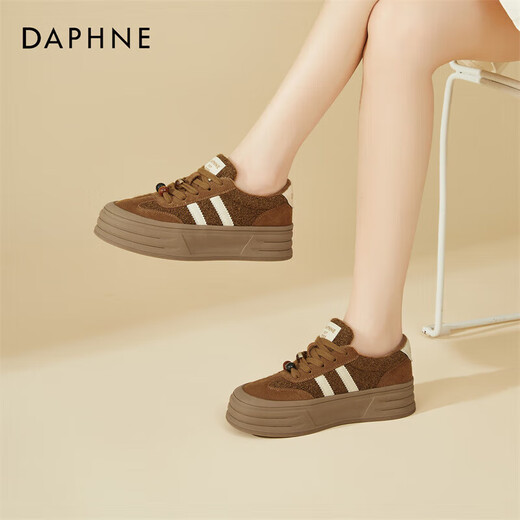 DAPHNE Daphne winter velvet and height-increasing cotton shoes for women 2025 new American campus thick-soled all-match casual sports moral training sneakers caramel color velvet heel height 4cm 35 (225mm)