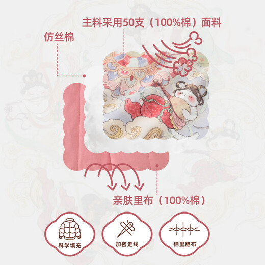 Xiaohongshu's popular baby clothes, baby quilted printing, new Chinese Hanfu two-piece suit, two-piece dress, a must-have for early winter, knitted cotton-filled partial-breasted suit cm3 100