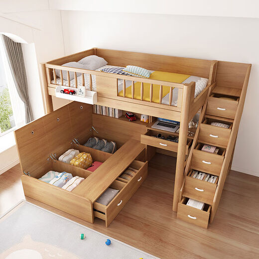 Pick up cat staggered small apartment l bunk bed double layer staggered bunk bed household children's bed and table height ladder cabinet + main frame bed + 1 point 2 meters storage bed + free mattress 1500mm1900mm more combination forms
