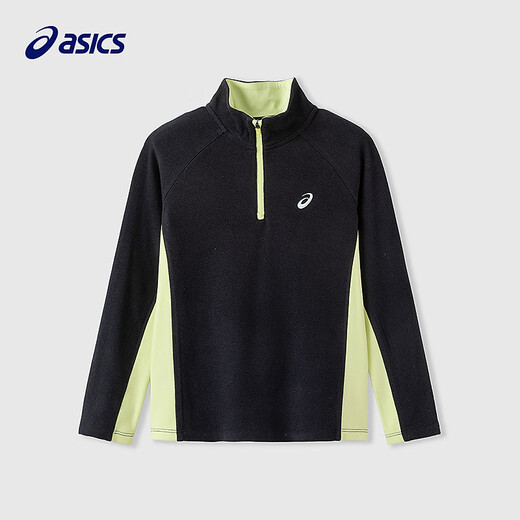 ASICS children's clothing winter half-zip color-blocked long-sleeved moisture-absorbing, heating, warm and comfortable 9000 black 175