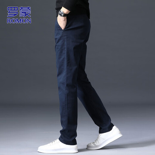 ROMON pants men's spring new business casual pants men's Khmer loose straight trousers Sapphire Blue 32