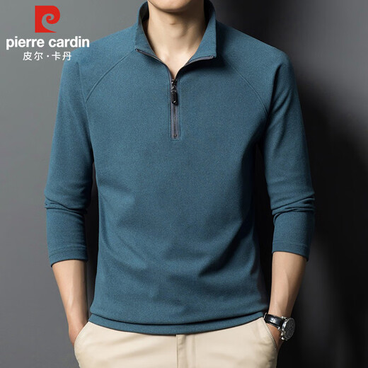 Pierre Cardin sweatshirt men's autumn and winter half-zip stand collar long-sleeved T-shirt men's velvet business casual top gray XL