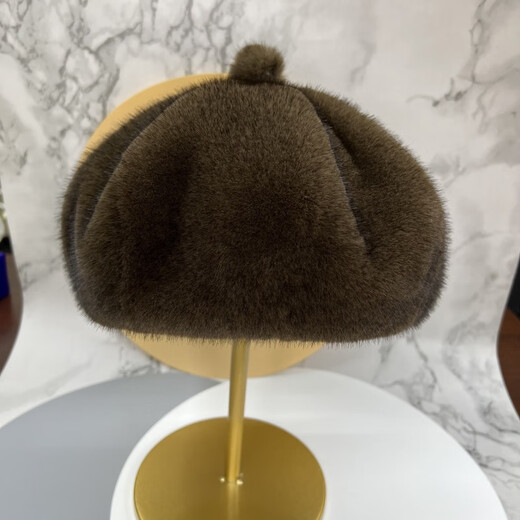 Changyin 2024 Mink Fur Beret Pumpkin Hat Fashionable Thickened Winter Versatile Winter Furry Warm Adult Milk Tea Color One Size