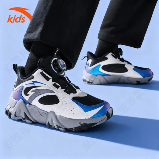 ANTA Children's Cotton Shoes 2026 Winter New Cotton Shoes for Men, Women, Middle and Large Children, Warm and Velvet Knob Buckle Anti-Slip Sports Shoes Black/Silver-3 Cool Knobs 35 Foot Length About 22cm