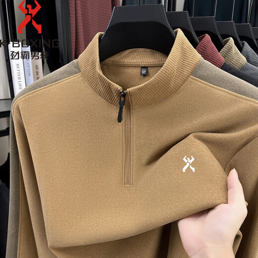 KBXNG Jinba men's new long-sleeved T-shirt German velvet sweatshirt autumn and winter German velvet warm outdoor sports bottoming shirt medium gray L recommended weight 110-130 Jin Jin equals 0.5 kg