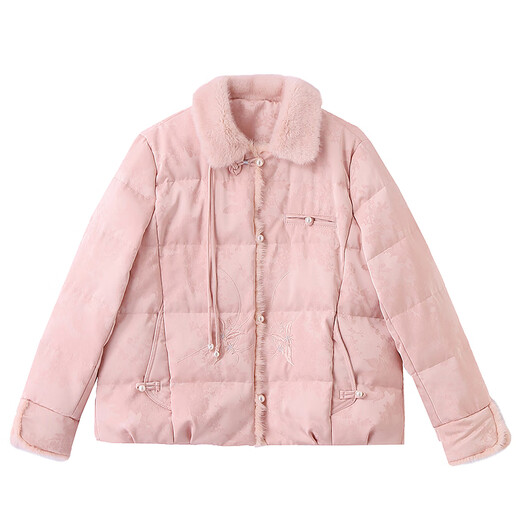 LISM shopping mall same style high-end down jacket new Chinese style for women today's popular temperament mink velvet embroidery pink S